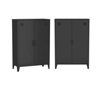 Lot de 2 commodes/armoires métal 2 portes Soho noir. casiers. L 75 x P 33 x H 110 cm
