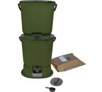 Lot de 2 composteurs Bokashi Essential 15,3L+1kg de Brain+1 Base-Olive