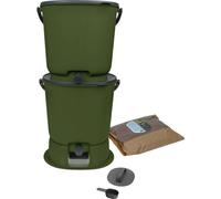 Lot de 2 composteurs Bokashi Essential + base - 15,3 L - Olive - Activateur incl