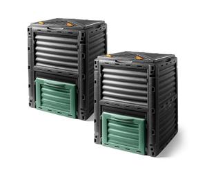 Lot de 2 composteurs en plastique 83 x 61 cm - Noir - 300 l - Avec couvercle et trappe de vidange - Pour déchets de jardin, déchets biologiques