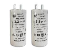 Lot de 2 Condensateurs 3,3 uF pour réparation de volet roulant SOMFY, SIMU. Condensateur cylindriques à 2 cosses Faston 2,8 spécial remplacement pour moteur 8Nm à 10Nm de volet.