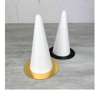 Lot de 2 Cones en polystyrène Plein, Hauteur 20 cm, Diamètre de base 9 cm, Présentoir à macarons, plateaux doré réversible