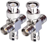 Lot de 2 connecteurs coaxiaux BNC mâles à 3 Femelles de Type T RF Adaptateur coaxial répartiteur 4 Voies pour câble de Diffusion/rallonge Connecteurs en té BNC en Forme de T