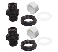 Lot de 2 connecteurs de réservoir de pluie de 1,27 cm avec filetage extérieur, raccord à vis pour sortie de conteneur d'eau IBC, bague d'étanchéité incluse, noir et blanc