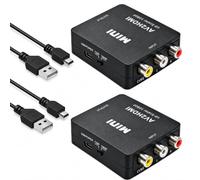 Lot de 2 Convertisseur RCA vers HDMI, Adaptateur AV vers HDMI avec Câble USB d’Alimentation, Convertisseur Vidéo Composite CVBS pour TV HD, Projecteur, Lecteur DVD, Console de Jeux et Magnétoscope
