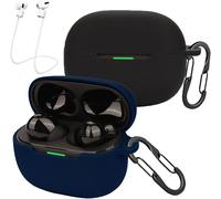 [Lot de 2] Coque compatible avec Xiaomi Redmi Buds 5 Pro, avec mousqueton, sangles anti-perte, coque en silicone liquide anti-chocs, étui de protection pour casque Bluetooth - Noir et bleu