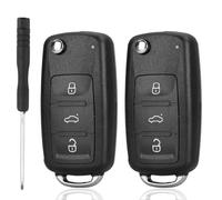 Lot de 2 Coque de Clé de Voiture Pliable Compatible avec Volkswagen, 3-Bouton Télécommande Boitier Clef Voiture Coque Clé pour VW Passat Polo Golf Bora Jetta Mk6 Seat Octavia Skoda