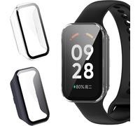 Lot De 2 Coque Tpu + Verre Trempé Pour Xiaomi Smart Band 8 Active / Redmi Smart Band 2 - Protection 360° Anti-Rayures, Mince - Noir & Bleu Encre