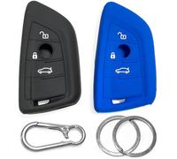 Lot de 2 coques de lick&Fit en silicone compatibles avec BMW Série 2008-2020 : 1 2 3 4 5 6 7, 2010-2022 X1 X2 X3 X4 X5 X6 - Coque en caoutchouc pour e voiture à 3 boutons, noir+bleu
