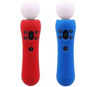 Lot de 2 coques de protection antidérapantes en caoutchouc de silicone pour manette PS4 VR Move PS Move Motion (1 rouge et 1 bleu)