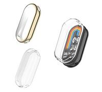 Lot de 2 coques de protection, compatibles avec Xiaomi Smart Band 10, film de protection d'écran flexible, en TPU, anti-rayures, pour Xiaomi Mi Band 10 (doré + transparent)