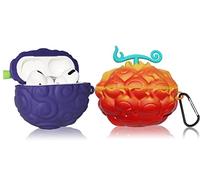 Lot de 2 coques de protection en silicone pour Apple AirPods Pro 2019, motif dessin animé 3D pour AirPods Pro 1ère génération pour garçon et fille (violet et rouge fruits du diable)