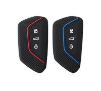 Lot de 2 coques de protection en silicone pour clé de voiture à 3 boutons compatibles avec VW Golf 8, E-Golf, ID3, ID4, GTI, GTE, SEAT, Skoda, Cupra, protection de clé de voiture (noir rouge, noir
