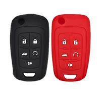 Lot de 2 coques de protection en silicone souple à 5 boutons pour clé de voiture Chevrolet Equinox Camaro Cruze Malibu Sonic Volt Park Noir et rouge