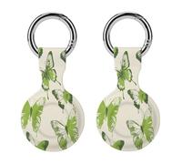 Lot de 2 coques de protection pour AirTag, vert citron, motif papillon, coque en silicone pour Apple Airtag avec porte-clés pour clé, sac, collier d'animal domestique