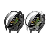 Lot de 2 coques de protection pour Garmin Approach S50 en verre trempé - Hard PC ultra fin - Protection d'écran complète pour montre intelligente Garmin Approach S50 (noir/transparent)