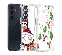 Lot de 2 coques de protection pour Samsung Galaxy S25 FE 5G - En silicone avec éléments de Noël - Souple et transparent - Fine - Anti-rayures - Motif Noël - Élan et bonhomme de neige
