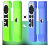 Lot de 2 coques de protection pour télécommande Apple TV Siri 2021 (2e génération) - Cordon inclus, revêtement antidérapant (vert, bleu, brillant)