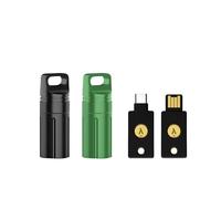 Lot de 2 coques de protection sécurisées et portables, entièrement compatibles avec YubiKey 5/5C NFC, étanches et résistantes aux chocs pour crypto-monnaie (noir + vert)