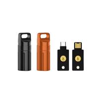 Lot de 2 coques de protection sécurisées et portables, entièrement compatibles avec YubiKey 5/5C NFC, étanches et résistantes aux chocs pour crypto-monnaie (noir + orange)