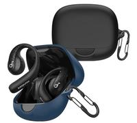 Lot de 2 coques easyBee compatibles avec les écouteurs Soundcore AeroFit Pro, avec 2 mousquetons, coque en silicone liquide ultra fine et résistante aux chocs, noir et bleu
