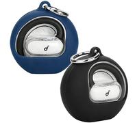 Lot de 2 coques easyBee compatibles avec les écouteurs Soundcore V40i - Avec 2 mousquetons - En silicone liquide - Anti-chocs - Noir et bleu