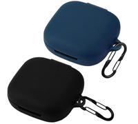 Lot de 2 coques easyBee compatibles avec SHOKZ OpenFit Air Open Earbuds [avec 2 mousquetons], coque en silicone liquide ultra fine anti-chocs, étui de protection pour casque Bluetooth - Noir et bleu