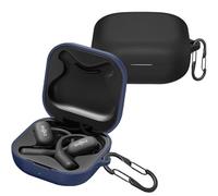 Lot de 2 coques easyBee compatibles avec SHOKZ OpenFit - Avec 2 mousquetons - Coque en silicone liquide ultra fine et résistante aux chocs - Noir et bleu