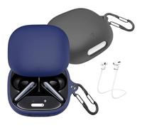 Lot de 2 coques easyBee compatibles avec Soundcore Liberty 4 Pro, avec 2 mousquetons anti-perte, coque en silicone liquide anti-chocs, étui de protection pour casque Bluetooth - Noir et bleu