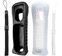 Lot de 2 coques en silicone avec dragonne de rechange pour télécommande Wii (noir + blanc)