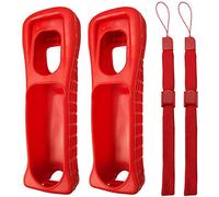 Lot de 2 Coques en Silicone avec dragonne pour télécommande Wii (Rouge)