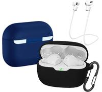 Lot De 2 Coques En Silicone Compatibles Jbl Vibe Beam / Wave Beam / Wave Beam 2 ¿ Protection 2,3 Mm + 2 Mousquetons Et 2 Cordons Anti-Perte ¿ Noir & Bleu Foncé