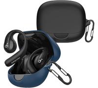 Lot De 2 Coques En Silicone Liquide Compatibles Avec Soundcore Aerofit Pro ¿ Housse Ultrafine Antichoc Antidérapante + 2 Mousquetons (Noir Et Bleu)