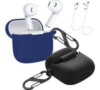 Lot De 2 Coques En Silicone Liquide Compatibles Huawei Freebuds Se 2/Se 3 + 2 Mousquetons Et 2 Sangles Anti-Perte, Ultra-Minces Et Antichoc - Noir & Bleu