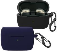 Lot De 2 Coques En Silicone Liquide Compatibles Jabra Elite 85t Avec 2 Mousquetons Métalliques ¿ Protection Anti-Chocs Ultra-Fine Noir & Bleu