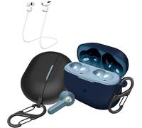 Lot De 2 Coques En Silicone Liquide Compatibles Soundpeats Air3 Deluxe Hs ¿ 2 Mousquetons + 2 Cordons Anti-Perte, Ultra-Minces Antichoc, Recharge Sans Fil (Noir & Bleu)