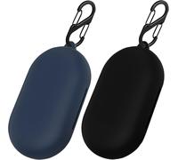 Lot De 2 Coques En Silicone Liquide Ultra-Fines Pour Étui De Charge Soundcore V20i - Protection Antichoc, Antirayures Et Antidérapante + 2 Mousquetons (Noir & Bleu), Compatible Charge Sans Fil