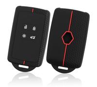 Lot de 2 coques en silicone pour clé de voiture Renault Trafic Captur Clio Arkana Kadjar Koleos Grand Scenic Megane Zoe Dacia 4 boutons (ligne noire et rouge)
