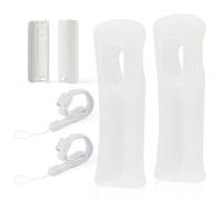 Lot de 2 coques en silicone pour télécommande Nintendo Wii avec batterie arrière et dragonne (blanc)
