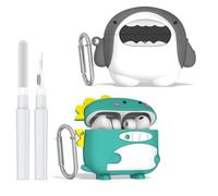 Lot de 2 coques mignonnes pour AirPods Pro 3 (2025) - Motif dessin animé 3D amusant - Coque en silicone compatible avec Airpods Pro 3e génération avec porte-clés/kit de nettoyage (requin + dinosaures)