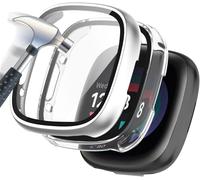 Lot De 2 Coques Pc + Verre Trempé Compatibles Versa 4 / Sense 2 ¿ Protection Intégrale Ultra-Fine, Clarté Hd, Transparent + Argent