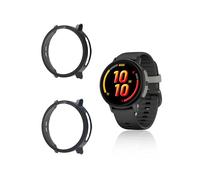 Lot de 2 coques pour montre intelligente Garmin, yystao Bounce 2, coque de protection en polycarbonate rigide avec film de protection d'écran en verre 9H, couverture complète uniforme, noir et bleu