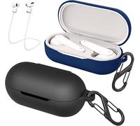 Lot de 2 coques silicone liquide compatibles Huawei FreeBuds SE ¿ Étui ultrafin antichoc + 2 mousquetons et 2 lanières anti-perte (Noir & Bleu)