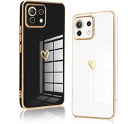 Lot De 2 Coques Tpu Souples Anti¿Choc Pour Xiaomi 11 Lite 5g Ne / Mi 11 Lite 4g/5g 6,55 Pouces, Motif C?ur Avec Bord Doré ¿ Noir Et Blanc