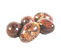 Lot de 2 coquetiers en bois peint à la main (Ganza) - Assortiment de motifs lézard, floral et tribal - Commerce équitable (7 x 5,5 cm)