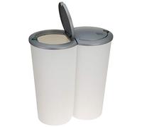 Lot de 2 corbeilles à 2 compartiments en plastique avec bord rond de 25 litres et couvercle pliable