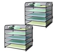 Lot de 2 corbeilles à courrier avec poignée, organiseur de bureau en maille métallique à 5 niveaux, plateaux pour papier A4, porte-revues et porte-documents