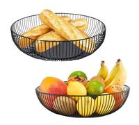 Lot de 2 corbeilles à fruits en métal - 27,5 x 9 cm - Noir mat - Design ajouré - Corbeille à fruits décorative - Panier de rangement moderne pour légumes, fruits, pain