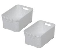 Lot de 2 corbeilles BranQ Home essential design rotin - Taille L - 19 l - Plastique PP - Sans BPA - Blanc - 38 x 27,8 x 18,5 cm - 2 pièces.