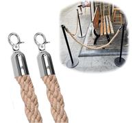 Lot de 2 cordes de chanvre torsadées de 3,7 m pour contrôle de la foule VIP avec crochets argentés, idéales pour les cinémas, les événements et une utilisation en extérieur